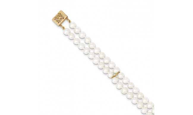 Quality Gold 14k White Near Round FW Cultured Pearl 2-strand Bracelet - PR13-7.5