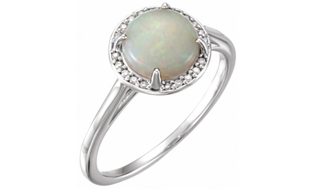 14K White Opal & .05 CTW Diamond Ring - 7163270004P