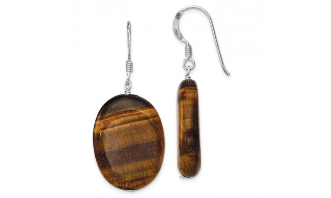 Quality Gold Sterling Silver Tiger's Eye Dangle Earrings - QE6197