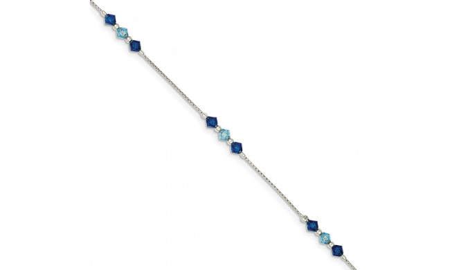 Quality Gold Sterling Silver Polished Aquamarine Capri Blue Glass Bead Bracelet - QG3356-7.5