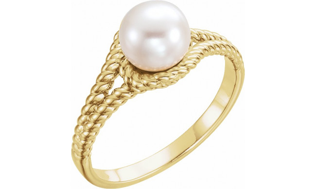 14K Yellow 7 mm White Freshwater Pearl Rope Ring - 6492601P