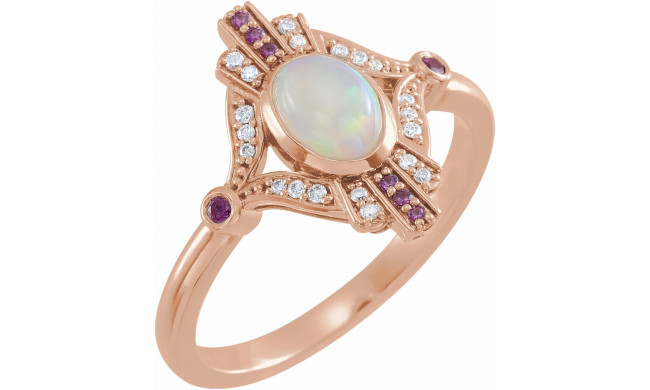 14K Rose Cabochon Ethiopian Opal, Pink Sapphire & .06 CTW Diamond Ring - 72093602P