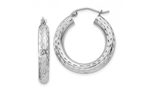 Quality Gold Sterling Silver Rhodium-plated 4.00mm Diamond-cut Hoop Earrings - QE3546