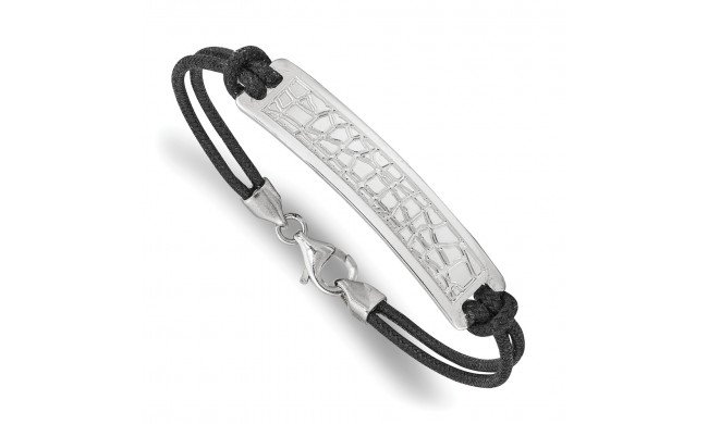 Quality Gold Sterling Silver Rhodium-plated Reptile Design Black Cotton Cord Bracelet - QG4802-7.5