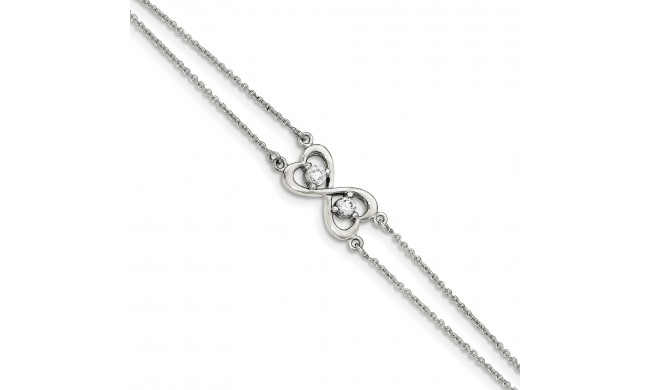 Quality Gold Sterling Silver Polished CZ Heart Two-strand Bracelet - QX924CZ