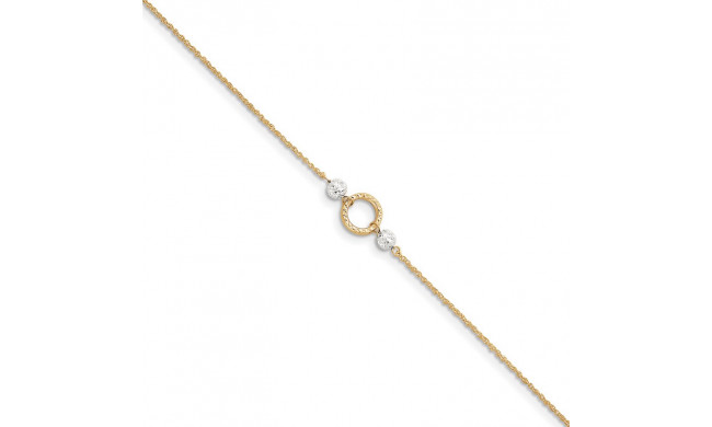 Quality Gold 14k Two Tone Circle & Bead 9in with Anklet - ANK228-10