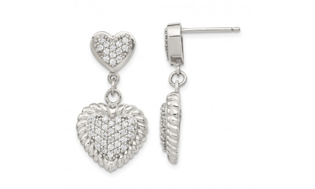 Quality Gold Sterling Silver CZ Heart Dangle Earrings - QE14404