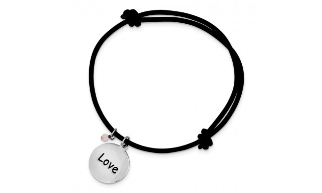 Quality Gold Sterling Silver Black Leather Expandable Cord Bracelet - QG2936