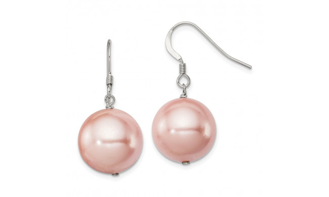 Quality Gold Sterling Silver 14-15mm Pink Shell Bead Dangle Earrings - QE12851