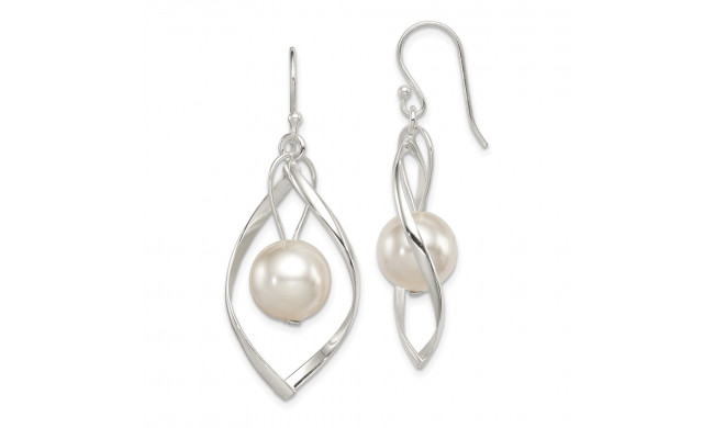 Quality Gold Sterling Silver Twist Dangle Simulated Pearl Earrings - QE8960
