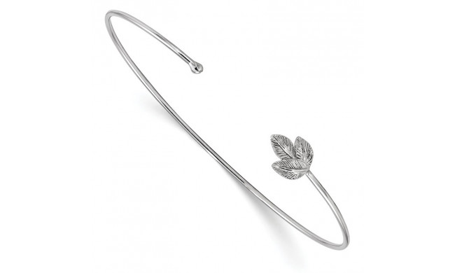 Quality Gold Sterling Silver Rhodium-plated Leaf Slip-on Cuff Bangle Bracelet - QB1184