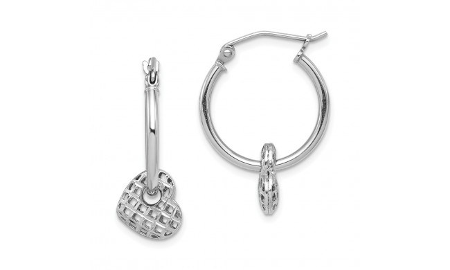 Quality Gold Sterling Silver Rhodium Plated Moveable Heart Hoop Earrings - QE8759