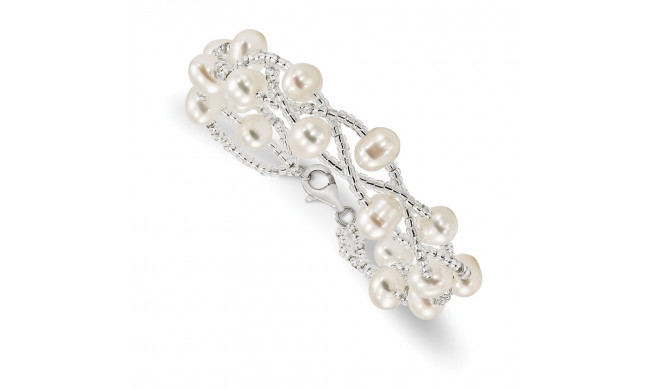 Quality Gold Sterling Silver Rhodium 7-9m FWC Pearl Plastic Bead Multi-strnd Bracelet - QH5395-7.5