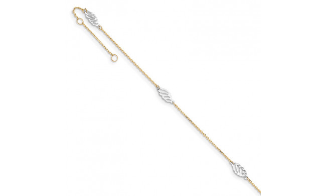 Quality Gold 14k Two Tone Diamond-cut Polished Leaf   Anklet - ANK281-10