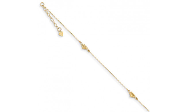 Quality Gold 14k Polished Diamond-cut Triple Puffed Hearts Anklet - ANK287-9