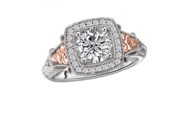 La Vie 14k Two-Tone White & Rose Gold Halo Semi-Mount Engagement Ring