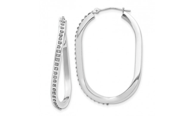 Quality Gold 14k White Gold Diamond Oval Twist Hinged Hoop Earrings - DF151