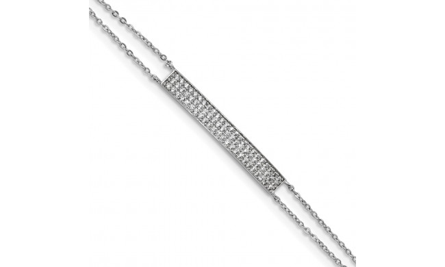Quality Gold Sterling Silver Rhodium-plated CZ Bar Bracelet - QG4628-7.25