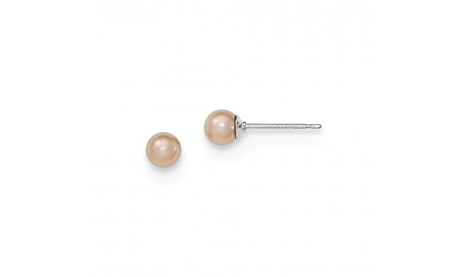 Quality Gold Sterling Silver 4-5mm Purple FW Cultured Round Pearl Stud Earrings - QE12725