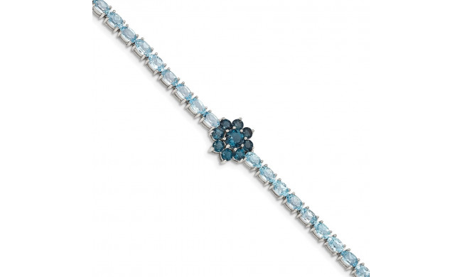 Quality Gold Sterling Silver Rhod-plated London Blue Topaz Flower Bracelet - QG4906-7.25