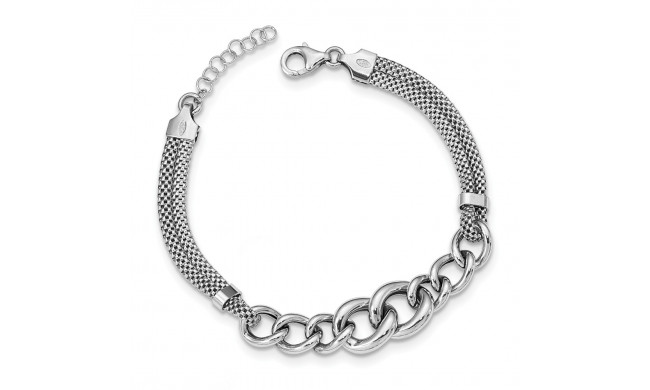 Quality Gold Sterling Silver Rhodium-plated Fancy Chain 2-strand Bracelet - QG5115-7