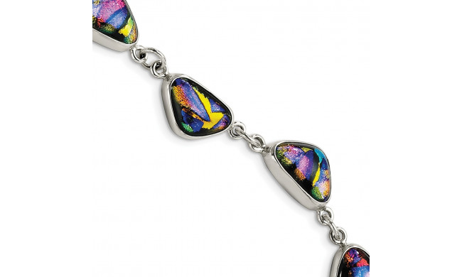 Quality Gold Sterling Silver Multicolor Triangle Dichroic Glass 9in Toggle Bracelet - QG2751-9