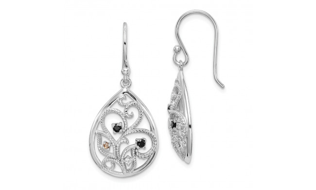 Quality Gold Sterling Silver Rhodium-plated Polished & Textured   CZ Dangle Earrings - QE12246