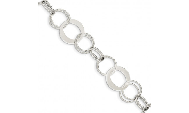 Quality Gold Sterling Silver Polished and Textured Circle Link Bracelet - QG3327-7.5
