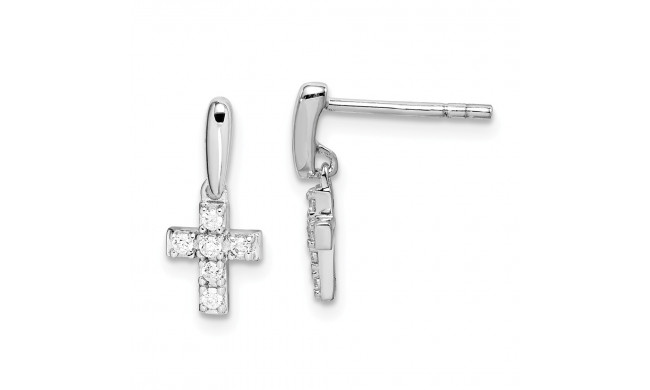 Quality Gold Sterling Silver Rhodium-plated Tiny CZ Cross Dangle Post Earrings - QE15231