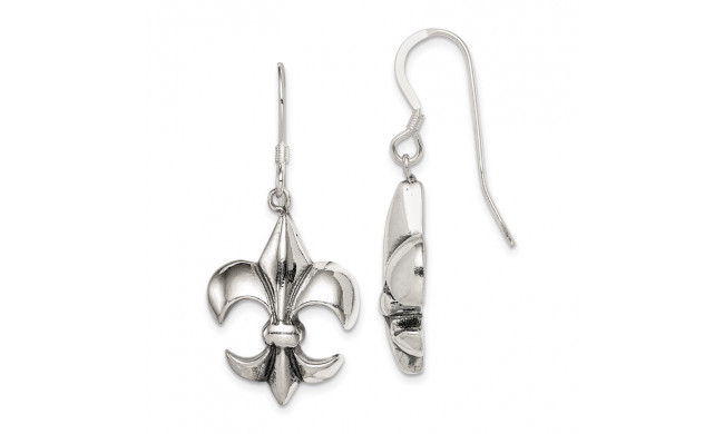 Quality Gold Sterling Silver Fleur de Lis Dangle Earrings - QE6928