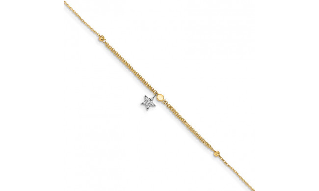 Quality Gold 14k Two Tone CZ and Star  Anklet - ANK295-10
