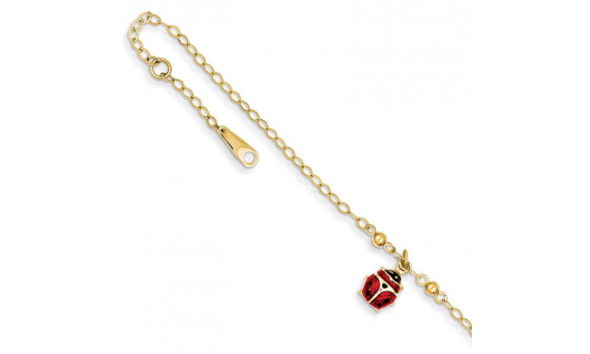 Quality Gold 14k Adjustable Enameled Ladybug Anklet - ANK197-10