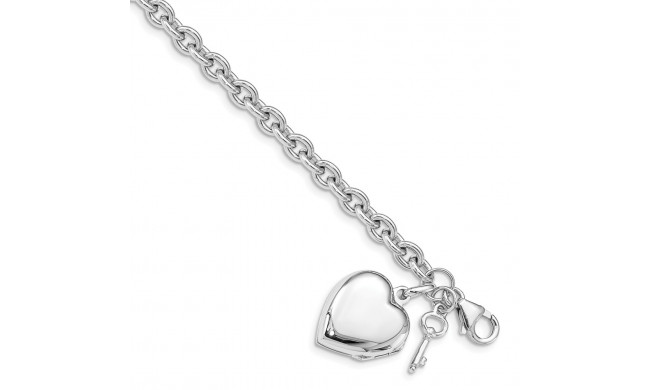 Quality Gold Sterling Silver Rhodium-plated Puffed Heart Locket Bracelet - QG4855-7.25