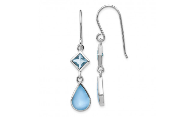 Quality Gold Sterling Silver Rhodium-plated Blue CZ & Blue MOP Dangle Earring - QE15222