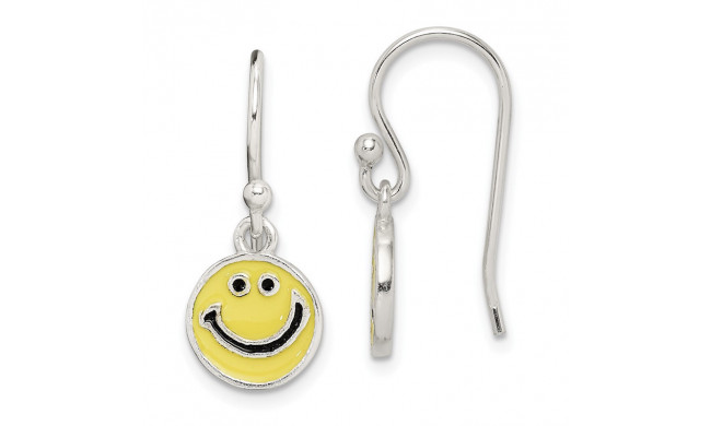 Quality Gold Sterling Silver Enameled Happy Face Dangle Earrings - QE6946