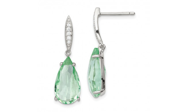 Quality Gold Sterling Silver with Green Glass and CZ Post Dangle Earrings - QE12404