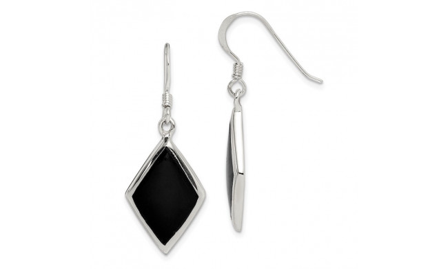 Quality Gold Sterling Silver Black Stone Dangle Earrings - QE2737