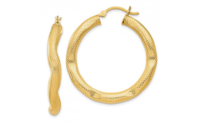 Quality Gold Sterling Silver Gold-flashed Patterned Dented 35mm Hoop Earrings - QE6705