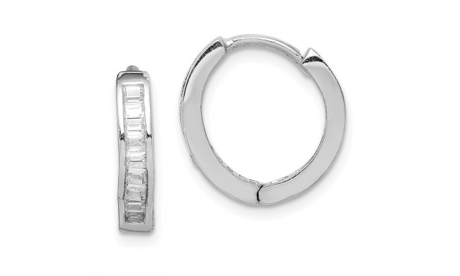 Quality Gold Sterling Silver Rhodium-plated CZ  Baguette Hinged Hoop Earrings - QE9200