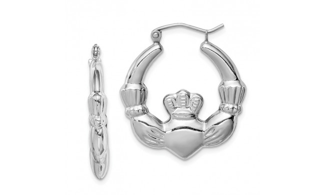 Quality Gold Sterling Silver Rhodium-plated Polished Claddagh Hoop Earrings - QE4703