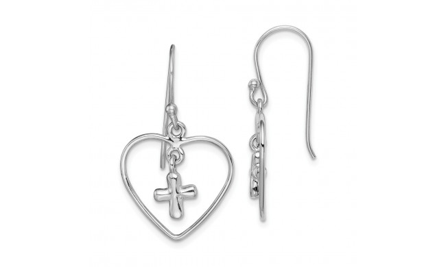 Quality Gold Sterling Silver Rhodium-plated Cross Inside Heart Dangle Earring - QE15223