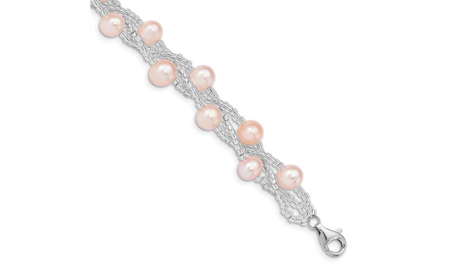 Quality Gold Sterling Silver Rhd-plt 7-9mm Pink FWC Pearl Plastic Bead Bracelet - QG5086-7.5