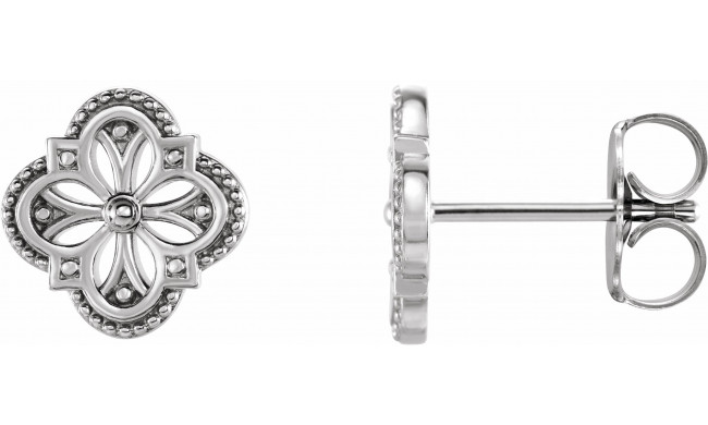 14K White Vintage-Inspired Clover Earrings - 87105600P