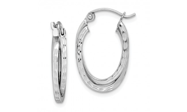 Quality Gold Sterling Silver Rhodium Plated Textured Double Oval Hoop Earrings - QE8370