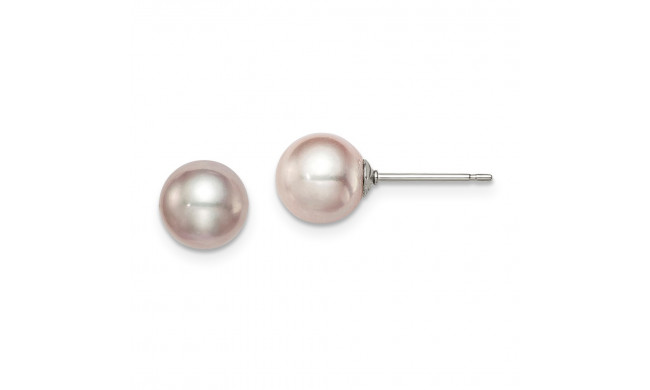 Quality Gold Sterling Silver 7-8mm Purple FW Cultured Round Pearl Stud Earrings - QE12728