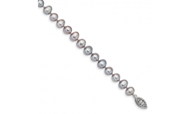 Quality Gold Sterling Silver Rhodium 6-7mm Grey FWC Pearl Bracelet - QH5161-7.25