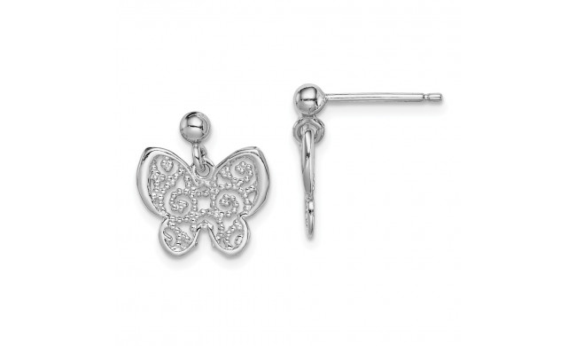 Quality Gold Sterling Silver Rhodium-plated Polished Filigree Butterfly Dangle Earring - QE15414