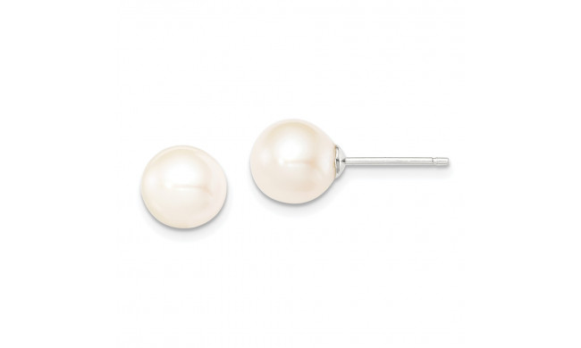 Quality Gold Sterling Silver 8-9mm White FW Cultured Round Pearl Stud Earrings - QE12735