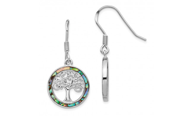Quality Gold Sterling Silver Rhodium-plated Abalone Circle   Tree Dangle Earrings - QE14293