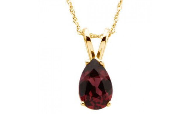 14K Yellow 8x5 mm Pear Rhodolite Garnet Solitaire 18 Necklace - 6902661122P